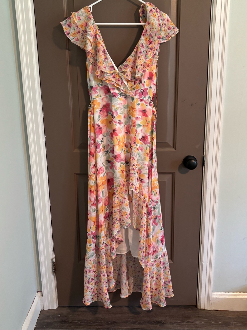 Lulu's Pink, Yellow & Cream Floral High-Low Maxi Dress